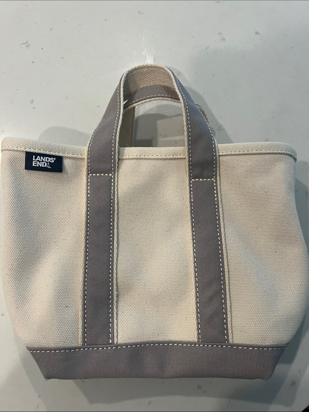 Lands' End Cream Canvas Tote with Gray Trim